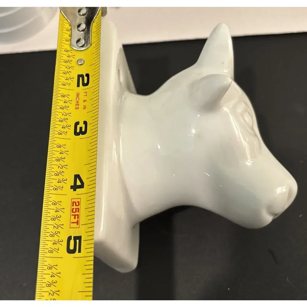 Vtg Ceramic Cow Bull Head Wall Mounted Dishcloth Hanger Farmhouse Decor 3.5x4.5”